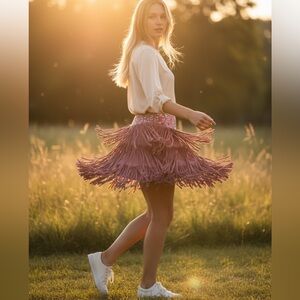 Leather fringe mini skirt